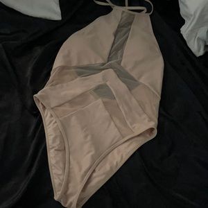 Halter nude mesh one piece swimsuit